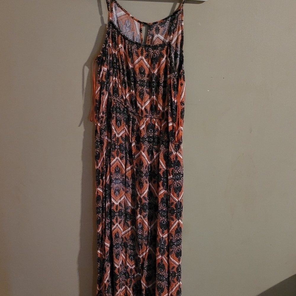 Pink Rose Orange and Black Patterned Dress Maxi  Xl